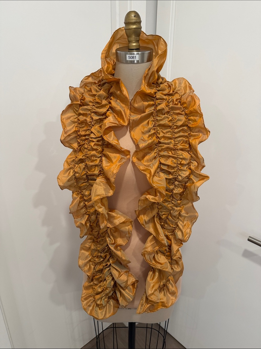 Gold Ruffled Satin Scarf Wrap